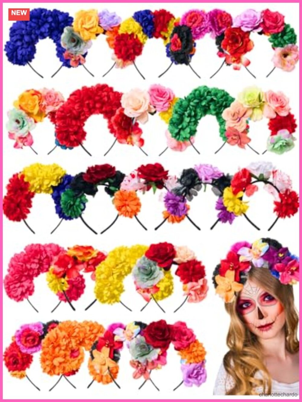Mexican Day of the Dead Floral Headbands Polyester Women's Hair Accessories Set